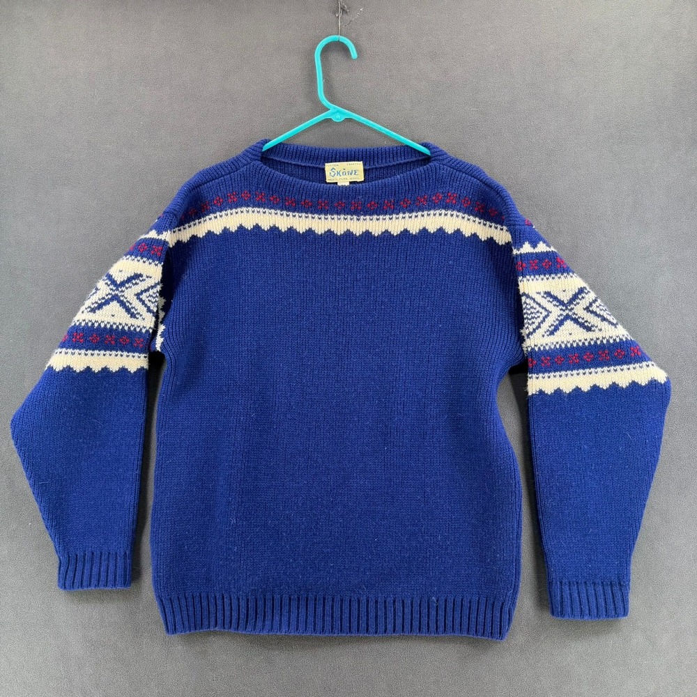 Skane Pure Wool Sweater Mens Medium Blue Nordic Fair Isle Custom Crafted Vintage